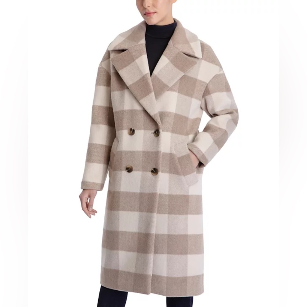 NWT MICHAEL Michael Kors $500 Natural Plaid Coat XXL Drop-Shoulder Quiet Luxury